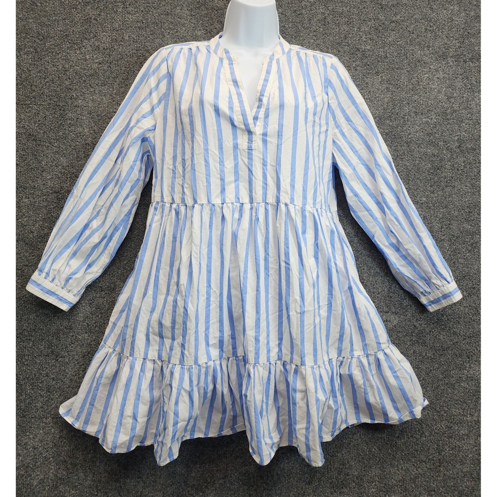 J.Crew Women's Blue White Striped Tiered Ruffle Mini Dress Coastal Preppy Boho S